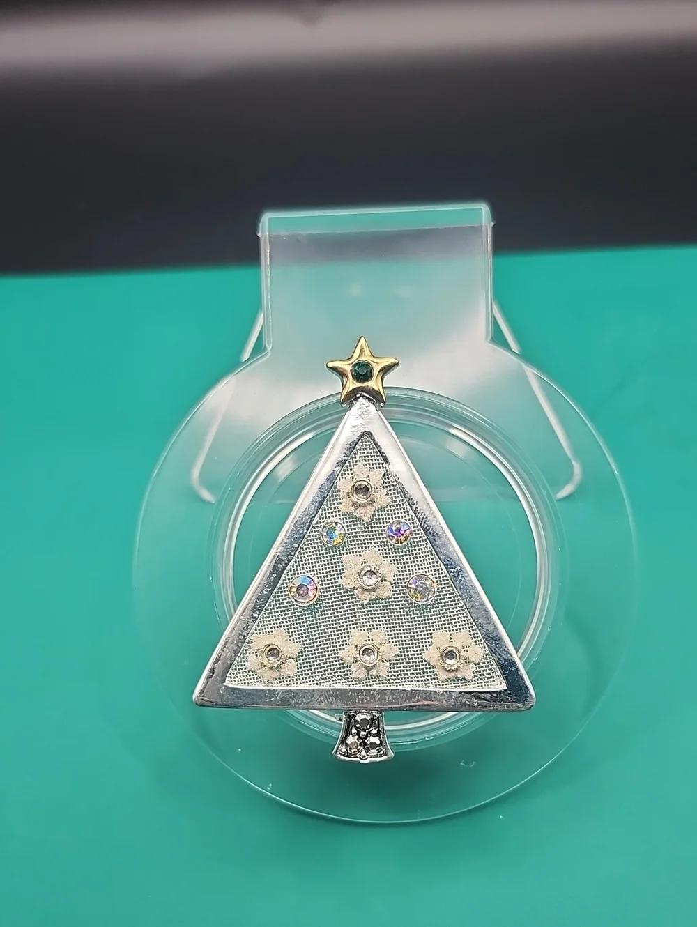 Silver and Gold Christmas Tree Pendant with Crystal Accents - Women Jewelry